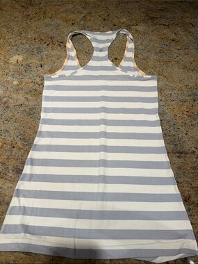 lululemon athletica Striped Racerback Tank Top in White and Gray with Peach Trim
